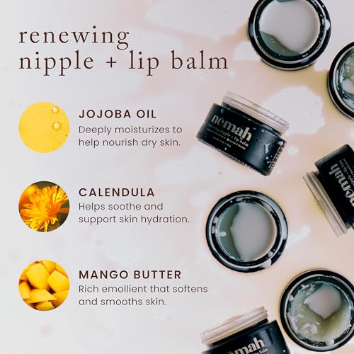 Nemah Nipple Cream, Nipple Cream For Breastfeeding, 2 In 1 Nursing Balm And Lip Balm, Non-Greasy Balm With Calendula Jojoba Mango For Dry Skin, Postpartum Essentials, Vegan and Cruelty-Free, 1 Oz