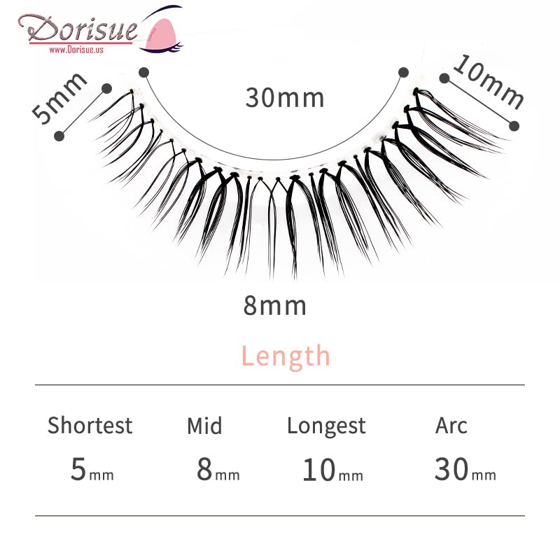 Dorisue Dolly Focus Natural Round False Eyelashes - Ultra-Thin Invisible Band, 5-10mm Center Length, 4 Pairs