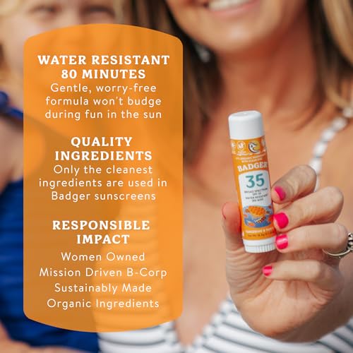 Badger Kids Sunscreen Face Stick SPF 35 - Zinc Oxide, Organic, Reef Safe