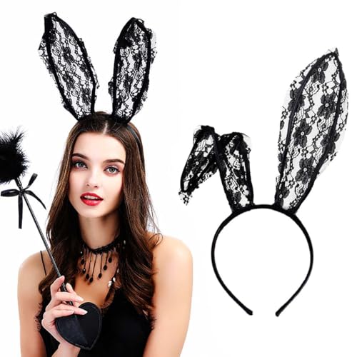 Aceorna Black Lace Cat Ear Headband Sexy Bunny Ear Hair Hoop for Cosplay