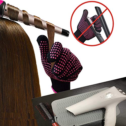 Grey G Heat Resistant Silicone Glove + 9x6.5in Mat for Curling Irons & Straighteners, 2-in-1 Set