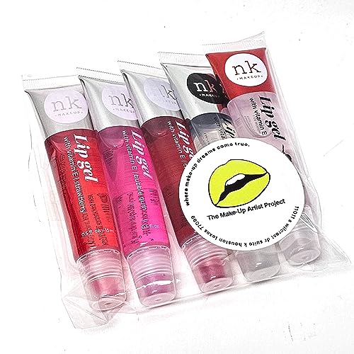 Hydrating Lip Gloss Set with Vitamin E - 5 Pack Lip Gels in Clear, Rosehip, Strawberry, Cherry & Bubble Gum