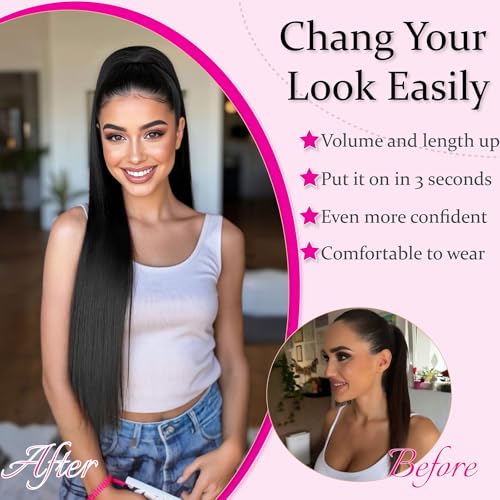 LuxeSilky 30 Inch Yaki Straight Drawstring Ponytail Extension - Clip-In
