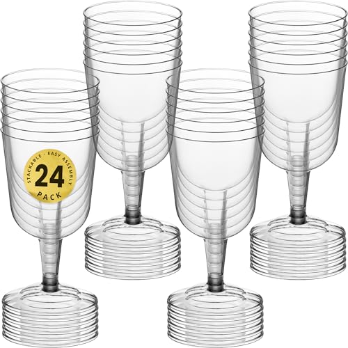 24-Pack Plastic Wine Glasses - 6 oz BPA-Free Stemmed Party Cups
