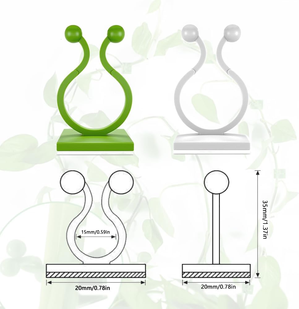 Plant Climbing Wall Fixture Clips - Self-Adhesive Support Hooks for Indoor/Outdoor Vines | 100 Pack, Green