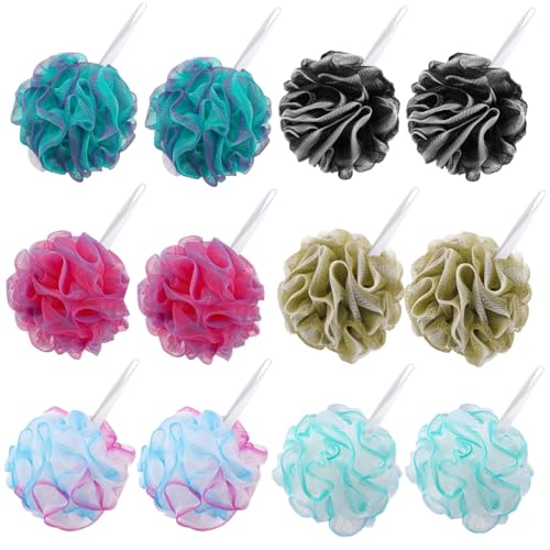 BTYMS 12-Piece Mini Travel Loofah Shower Sponge Set - Soft Mesh Pouf