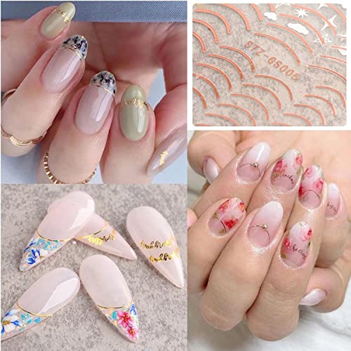 Vezocim Line French Wavy Nail Art Stickers - Gold, Silver & Rose Gold Self-Adhesive Decals for Manicure, Variation: Line