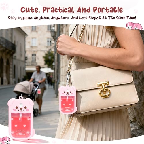 Kivzex Pink Dog Silicone Hand Sanitizer Case with Keychain for Touchland 1oz - Travel Cover Sleeve