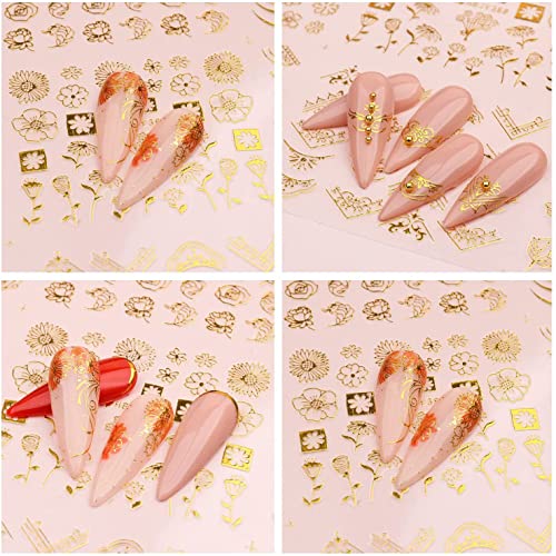 Gold Flower Nail Art Stickers - 12 Styles Self-Adhesive Decals