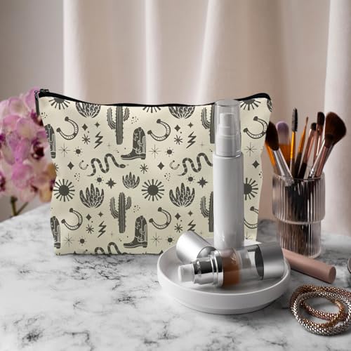 Vintage Cowboy Boots Makeup Bag - Compact PU Toiletry Pouch