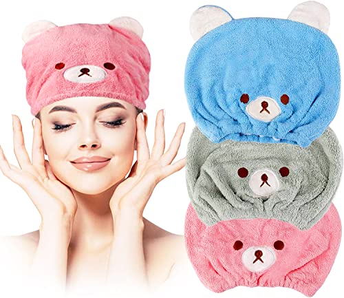 Lamoutor Kids Hair Drying Towel Cap - 3 Pack Soft & Absorbent