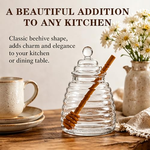 Glass Honey Pot with Dipper Set - 16.9 Oz Honey Dispenser