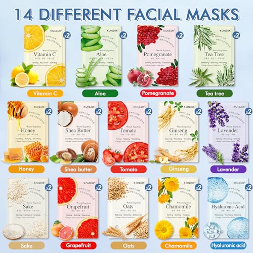 KONEUK 28 Pack Facial Masks - Hydrating Skincare Gift Set