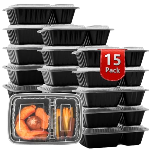 28 oz Meal Prep Containers - 15 Pack, 2 Compartment, BPA-Free