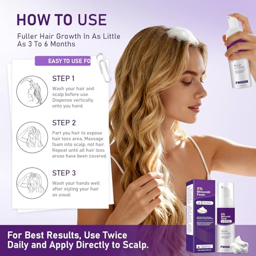Fugit 5% Minoxidil Foam for Women Hair Growth - Thicker, Fuller Hair, 2 Bottles