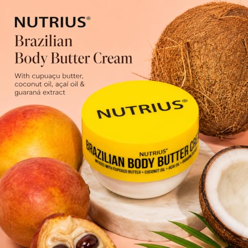 Nutrius Brazilian Body Butter Cream 6 Fl Oz - Fast-Absorbing, Hydrating, Non-Greasy
