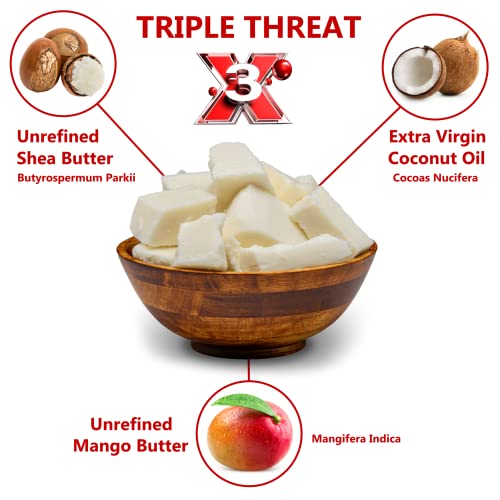 Plant Guru Triple Threat Body Butter 14 oz - Shea, Mango & Coconut Oil Moisturizer, Natural Skin & Hair Care, Pack of 1