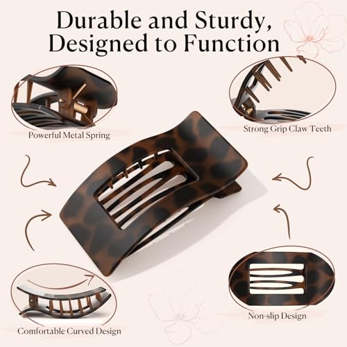 2 PCS Flat Hair Clips for Women - Non-Slip Tortoise & Black Claws