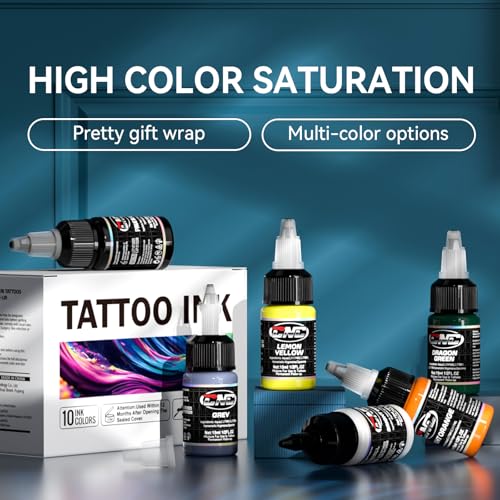 CNC Tattoo Ink Set - 10 Colors, 15ml Bottles, Water-Based Pigment
