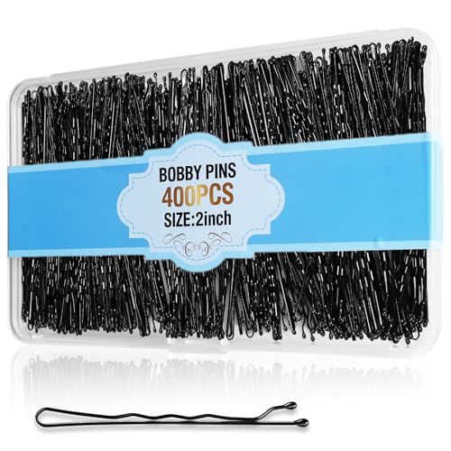 Cyluer 400 Pcs Black Bobby Pins - 2-Inch Curved Hair Pins for All Styles