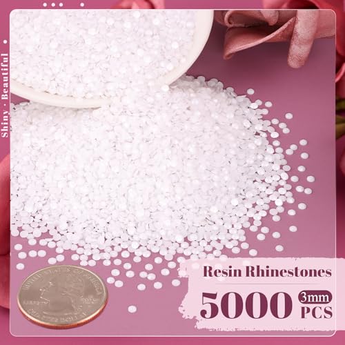 BELLEBOOST 3mm Resin Rhinestones White 5000Pcs with Pickup Pen & Tweezers A05