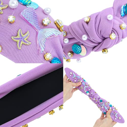BAHABY Mermaid Knotted Headband with Rhinestone Pearl Starfish Decor