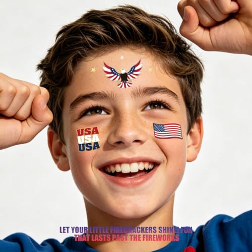 AOYOO 30ct USA Flag & Fireworks Temporary Tattoos for 4th of July Party