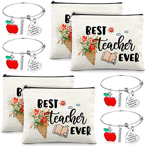 8-Piece Teacher Appreciation Gift Set: 4 Canvas Makeup Bags & 4 Bracelets