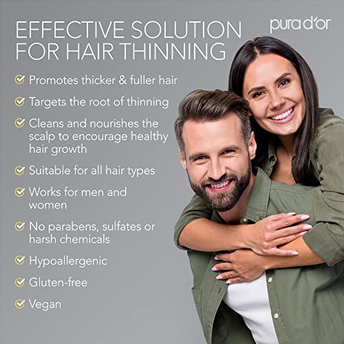 PURA D'OR Original Gold Label Anti-Thinning Shampoo - CLINICALLY TESTED - Biotin & Argan Oil ? Sulfate-Free Strengthening & Volumizing for Fuller-Looking Hair, Men & Women, Natural Earthy Scent 16 oz
