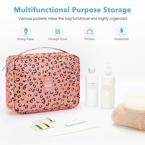 Mossio Pink Leopard Hanging Toiletry Bag with Sturdy Hook - Travel Organizer for Men & Women