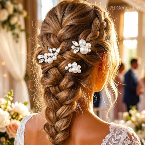 HEREAD Pearl Bride Hair Pins – Crystal Bridal Headpiece, Silver (Pack of 3)