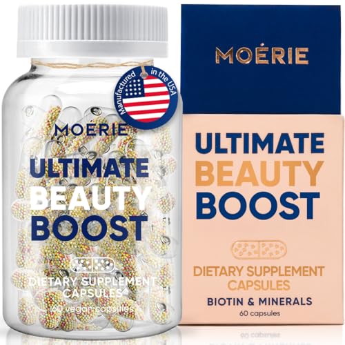 Moerie Ultimate Hair Boost Supplements for Women & Men - Hair, Skin, Nails Vitamins with Biotin & Minerals for Hair Health - Thicker Hair - 60 Capsules