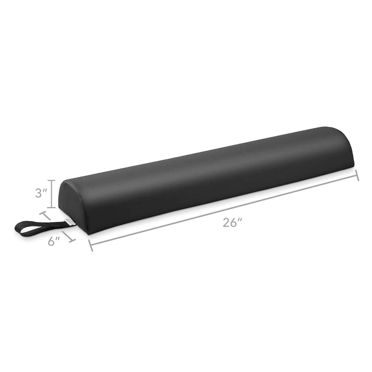 Half Round Massage Table Bolster Pillow Pad - 26 x 6 x 3 Inch - Black Comfort & Support