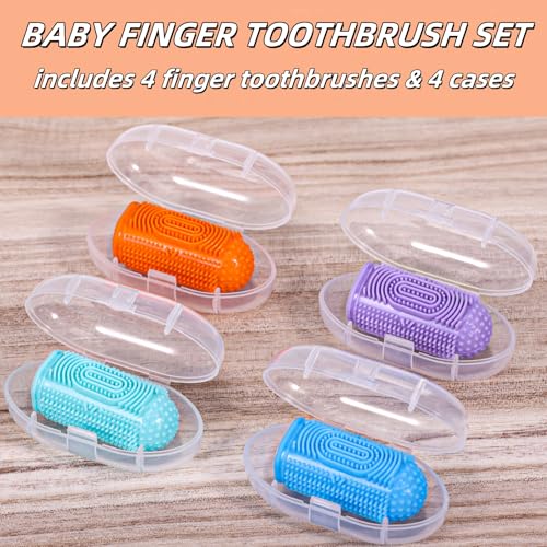 Silicone Baby Finger Toothbrush Set - 4 Soft Toothbrushes & Cases