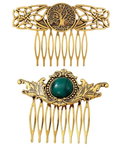 MOESUYUM Gold Vintage Hair Combs Set of 2 with Celtic Knot Design – Metal Side Clamps
