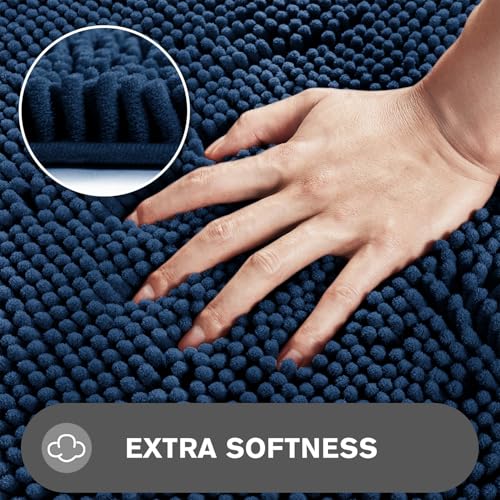 Navy Blue Non-Slip Bath Rug – Absorbent Chenille Mat 17" x 24"