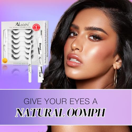 AILAISHI RQ45 False Eyelashes Kit with Bond, Seal & Tweezer - Natural Wispy Strips, Waterproof, Reusable for Beginners