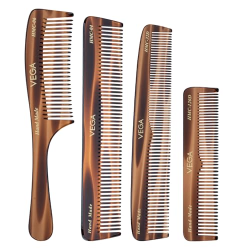 VEGA Hand Made Hair Comb Set - 4 Piece Professional Grooming Collection