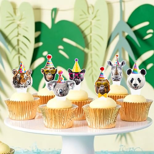 48 Funny Safari Zoo Animal Cupcake Toppers - Jungle Party Decor