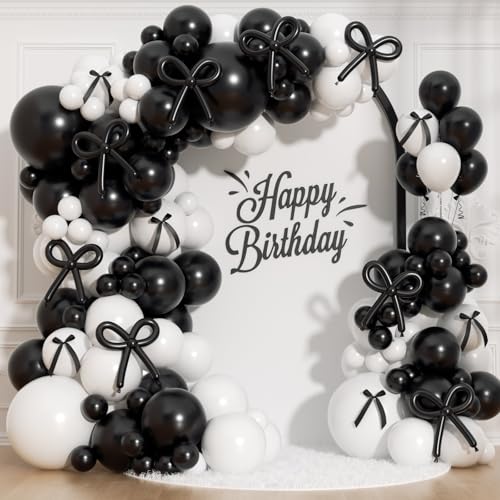 Black Bow Balloon Arch Kit - 206 Pieces for Elegant Parties
