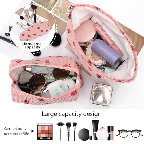 6-Piece Strawberry Makeup Bag Set - Cotton Travel Toiletry Organizer