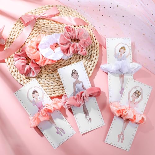 Ballet Hair Accessories Set - 48 Pink Velvet Scrunchies & Thank You Cards for Ballet Parties