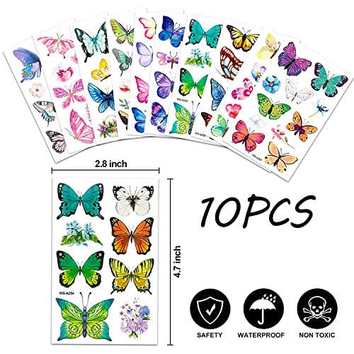 100 Pcs Colorful Waterproof Butterfly Temporary Tattoos for Kids