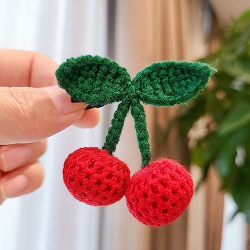 Handmade Cherry Shape Hair Clips for Kids - 2 Pcs Crochet Barrettes