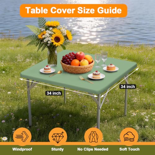 Eco-Friendly 34" Square Fitted Table Cloth - Stretchy Sage Green
