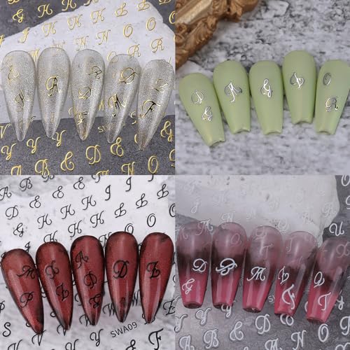 Old English Letter Nail Stickers - 8 Sheets Self-Adhesive Decals