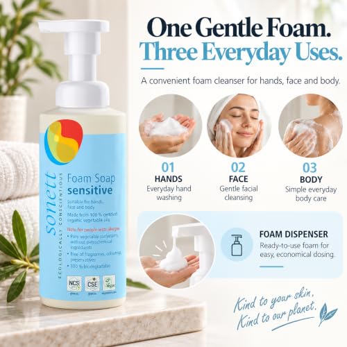 Sonett Organic Foaming Hand Soap Sensitive - 6.8 fl oz, Pack of 1, Certified Organic & Fragrance-Free