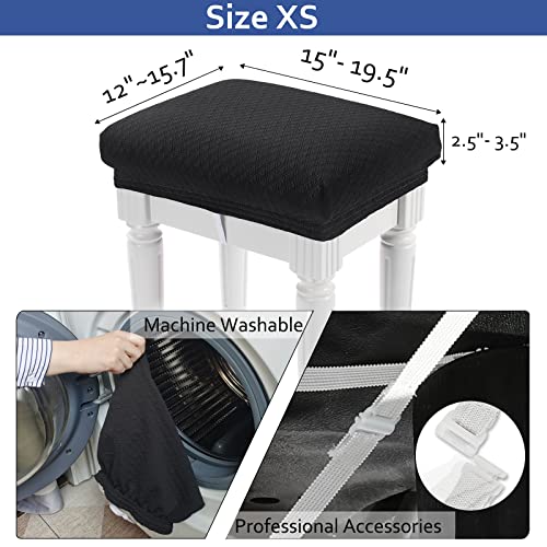Luxury Jacquard Vanity Bench Stool Cover, XS Black