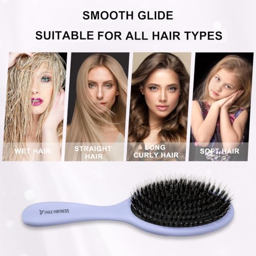 EAGLE FORTRESS Blue Boar Bristle Hair Brush for Fine Hair & Extensions