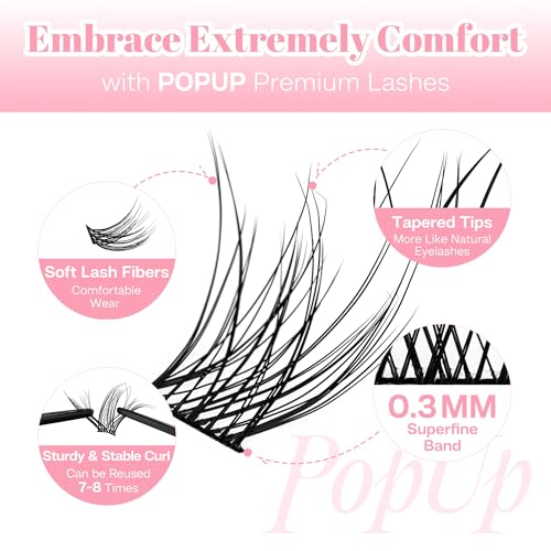 PopUp 144 Pcs D Curl Lash Clusters Eyelash Extensions Natural Wispy Reusable